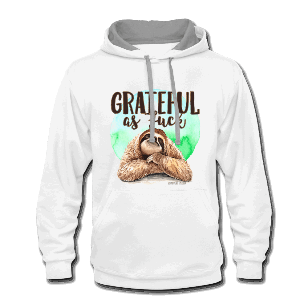 Sloth Grateful as Fuck Contrast Hoodie - white/gray