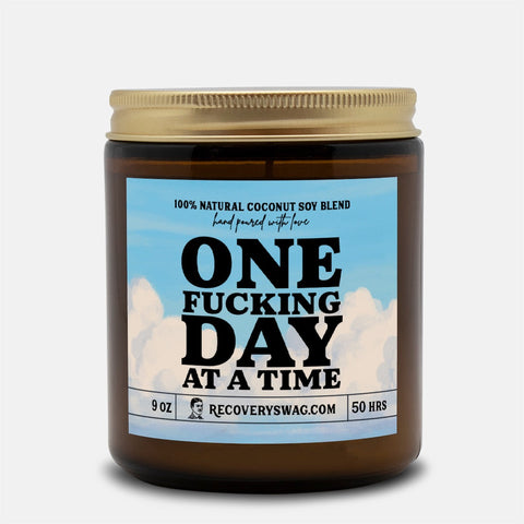 One Fucking Day at a Time Amber Jar Candle