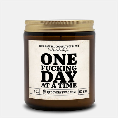 One Fucking Day at a Time Amber Jar Candle