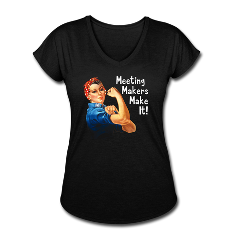 Rosie Meeting Makers Tri-Blend V-Neck T-Shirt - black