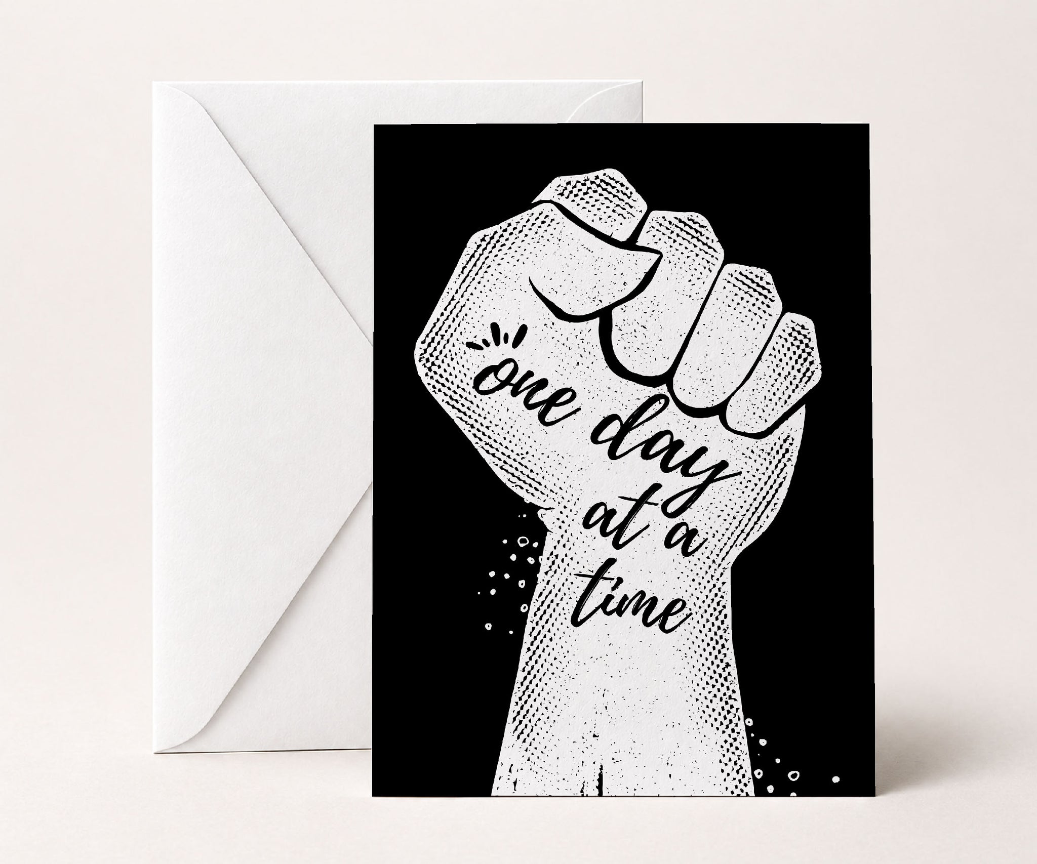 One Day at a Time Raised Fist Recovery Greeting Card
