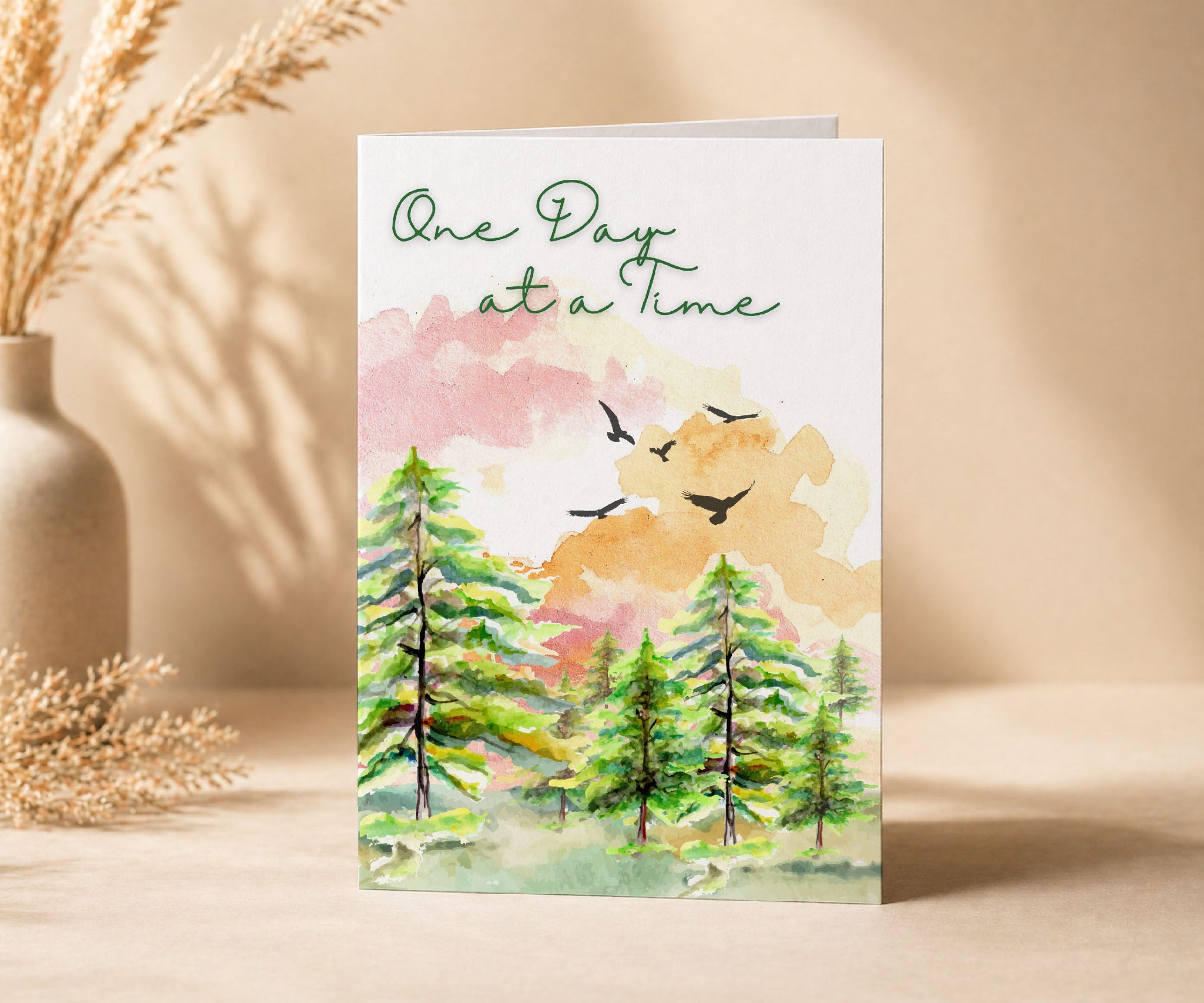 One Day at a Time Watercolor Recovery Greeting Card