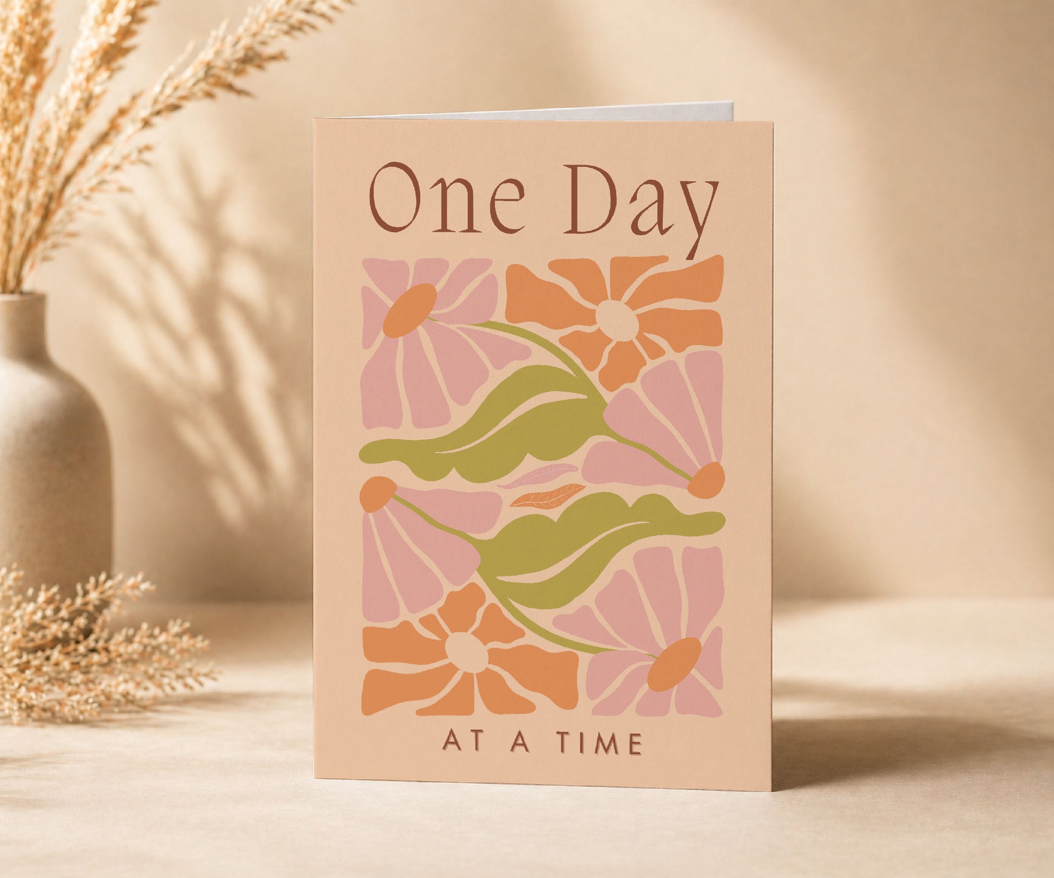One Day at a Time Floral Recovery Greeting Card