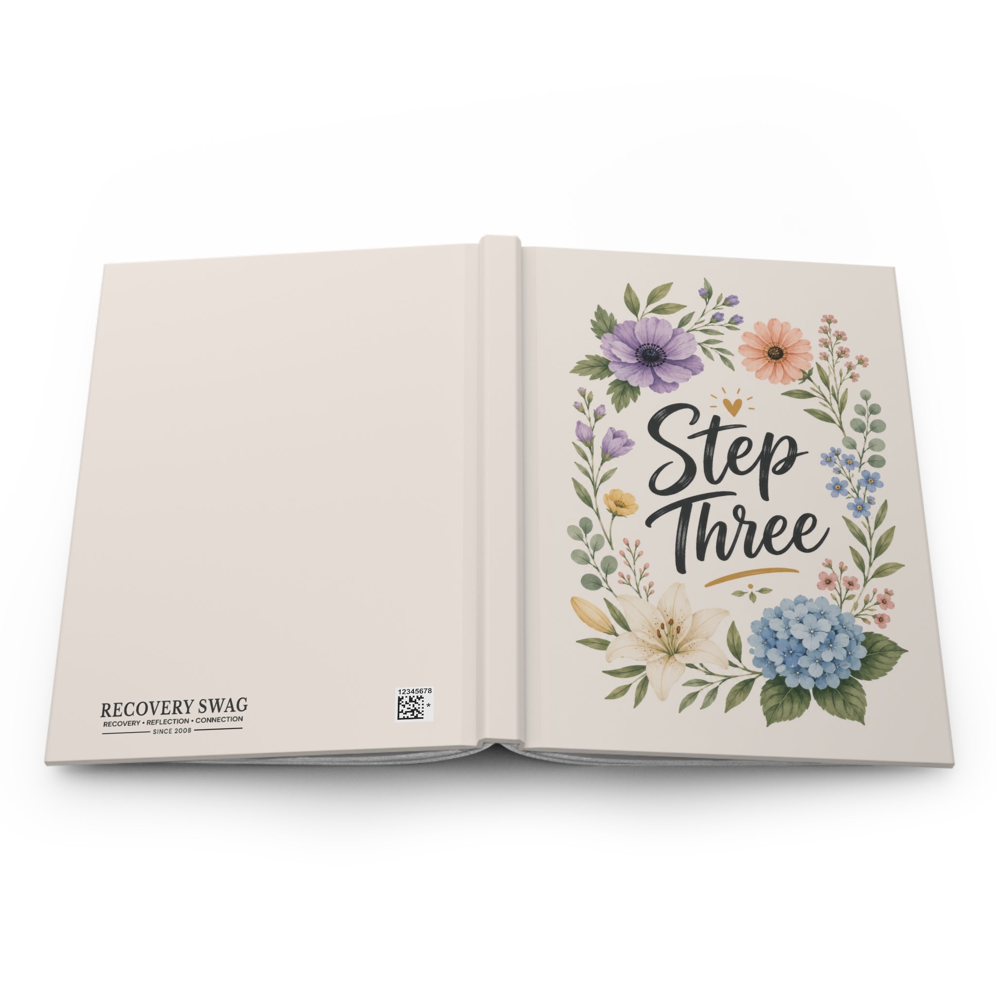 Step Three Floral Hardcover Journal — Recovery Step Work Notebook