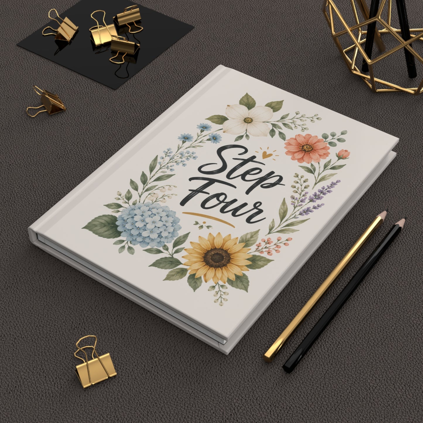 Step Four Floral Hardcover Journal — Recovery Step Work Notebook