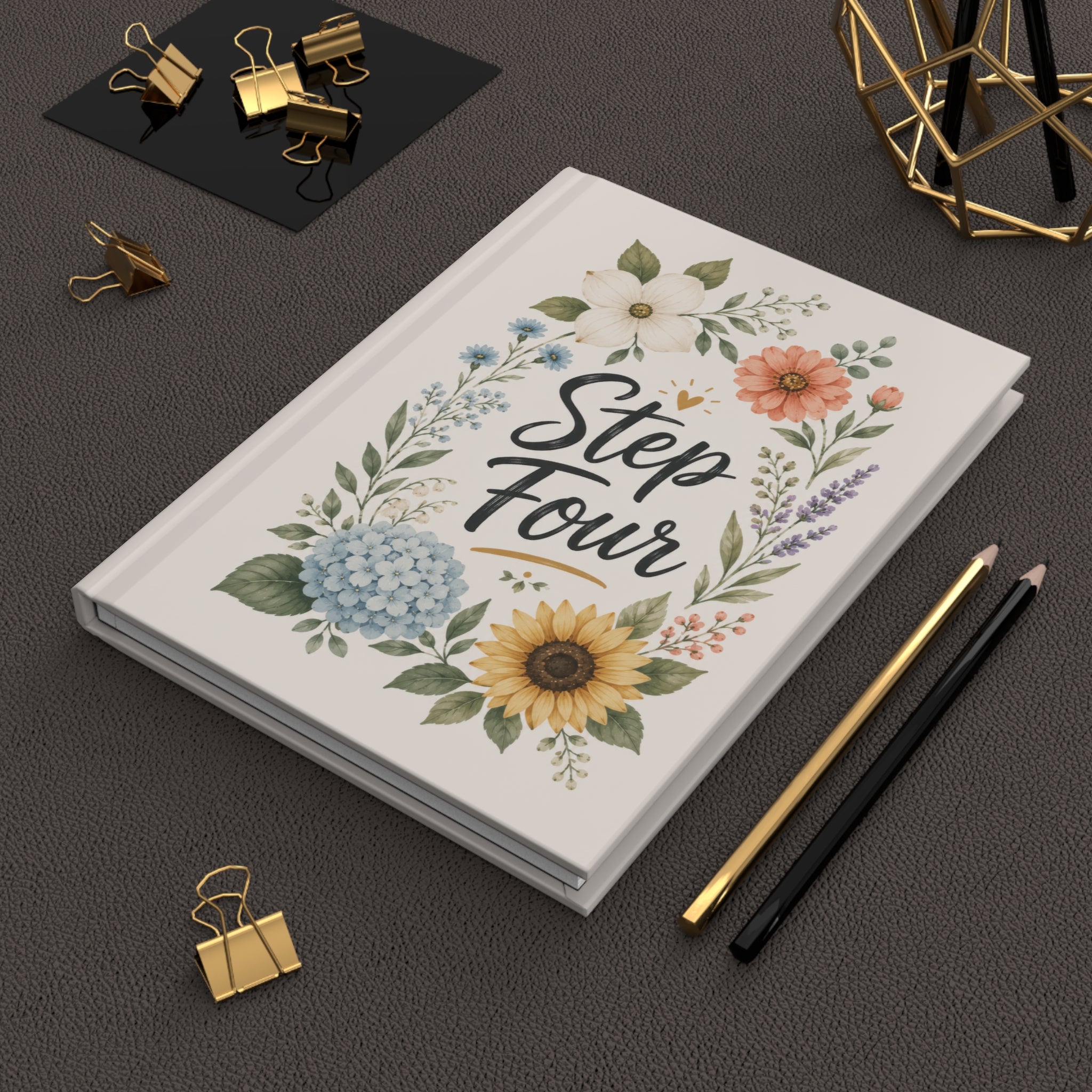 Step Four Floral Hardcover Journal — Recovery Step Work Notebook