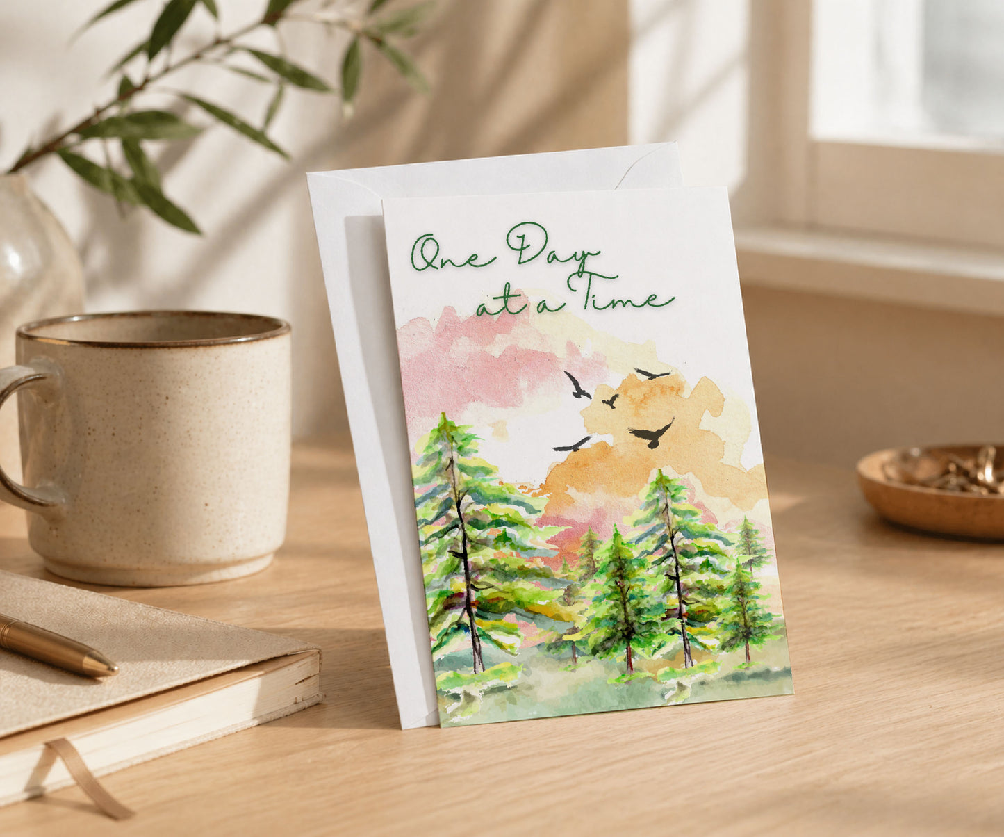 One Day at a Time Watercolor Recovery Greeting Card