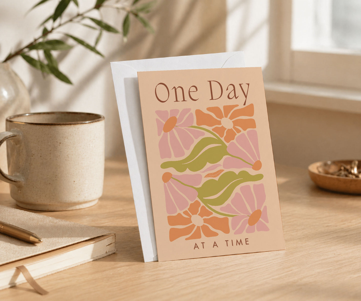 One Day at a Time Floral Recovery Greeting Card