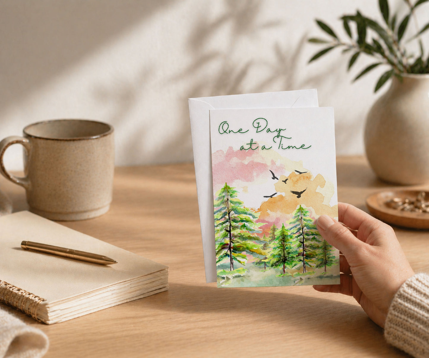 One Day at a Time Watercolor Recovery Greeting Card