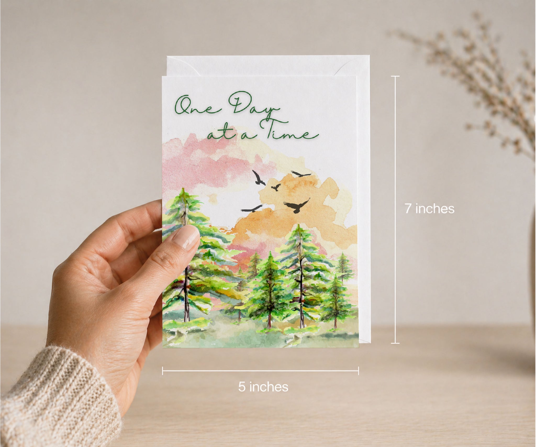 One Day at a Time Watercolor Recovery Greeting Card
