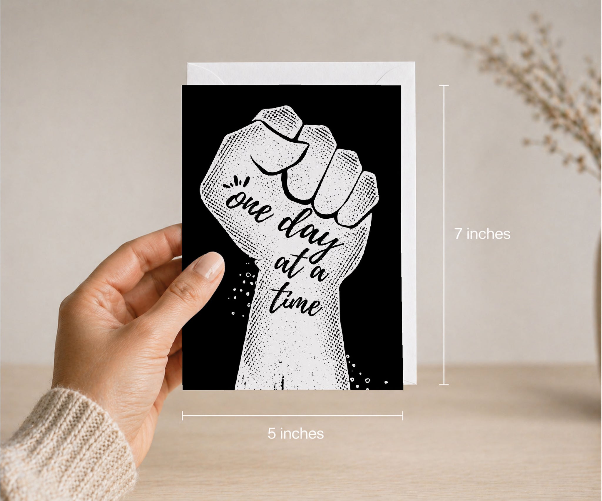 One Day at a Time Raised Fist Recovery Greeting Card