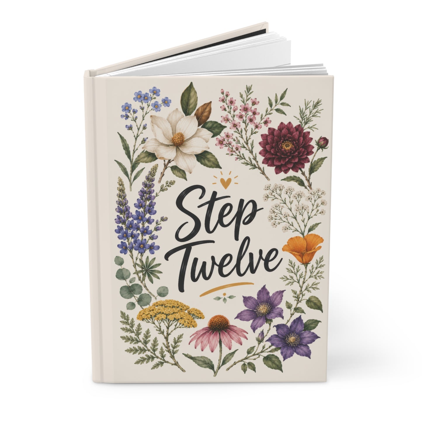 Step Twelve Floral Hardcover Journal — Recovery Step Work Notebook