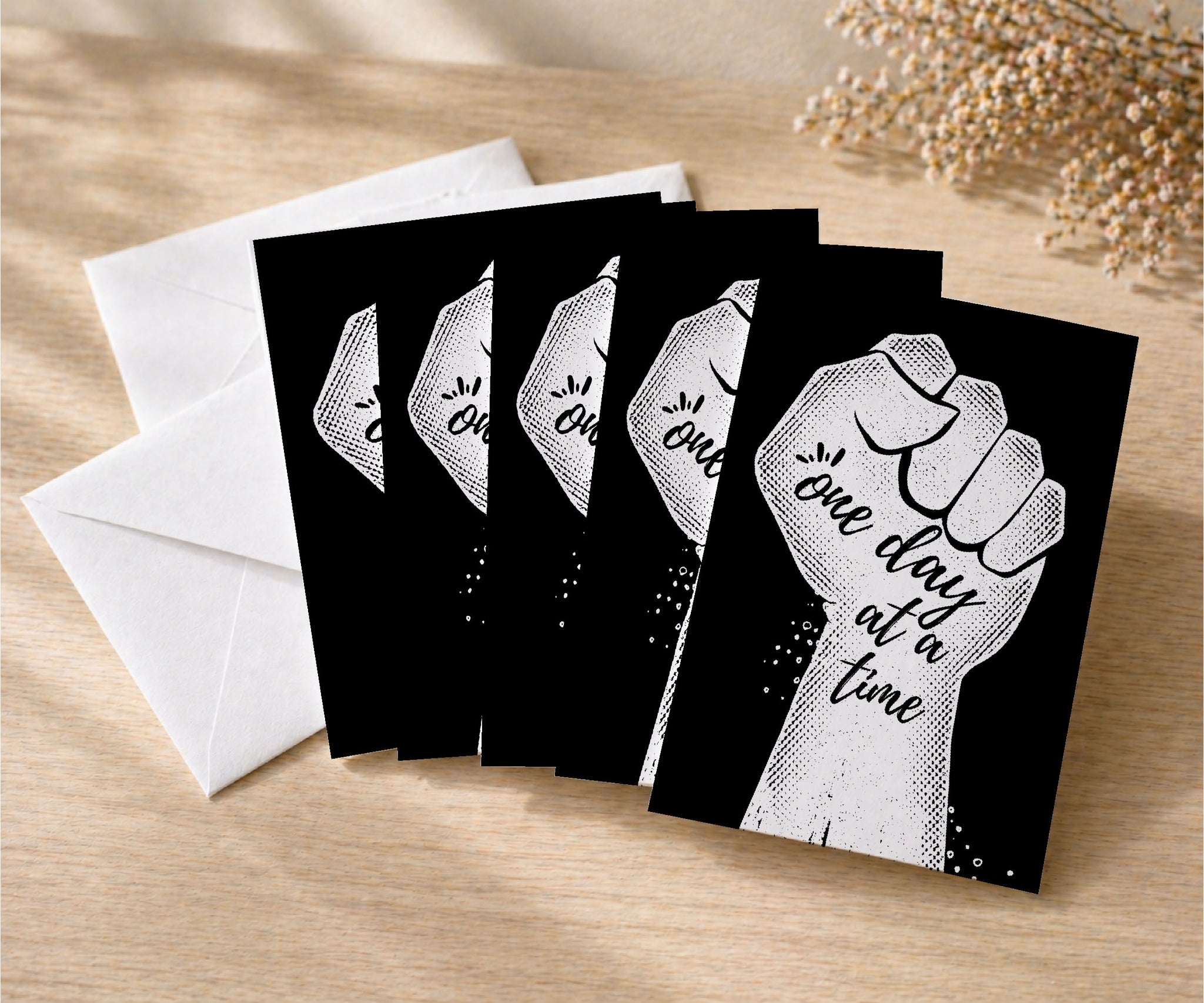 One Day at a Time Raised Fist Recovery Greeting Card