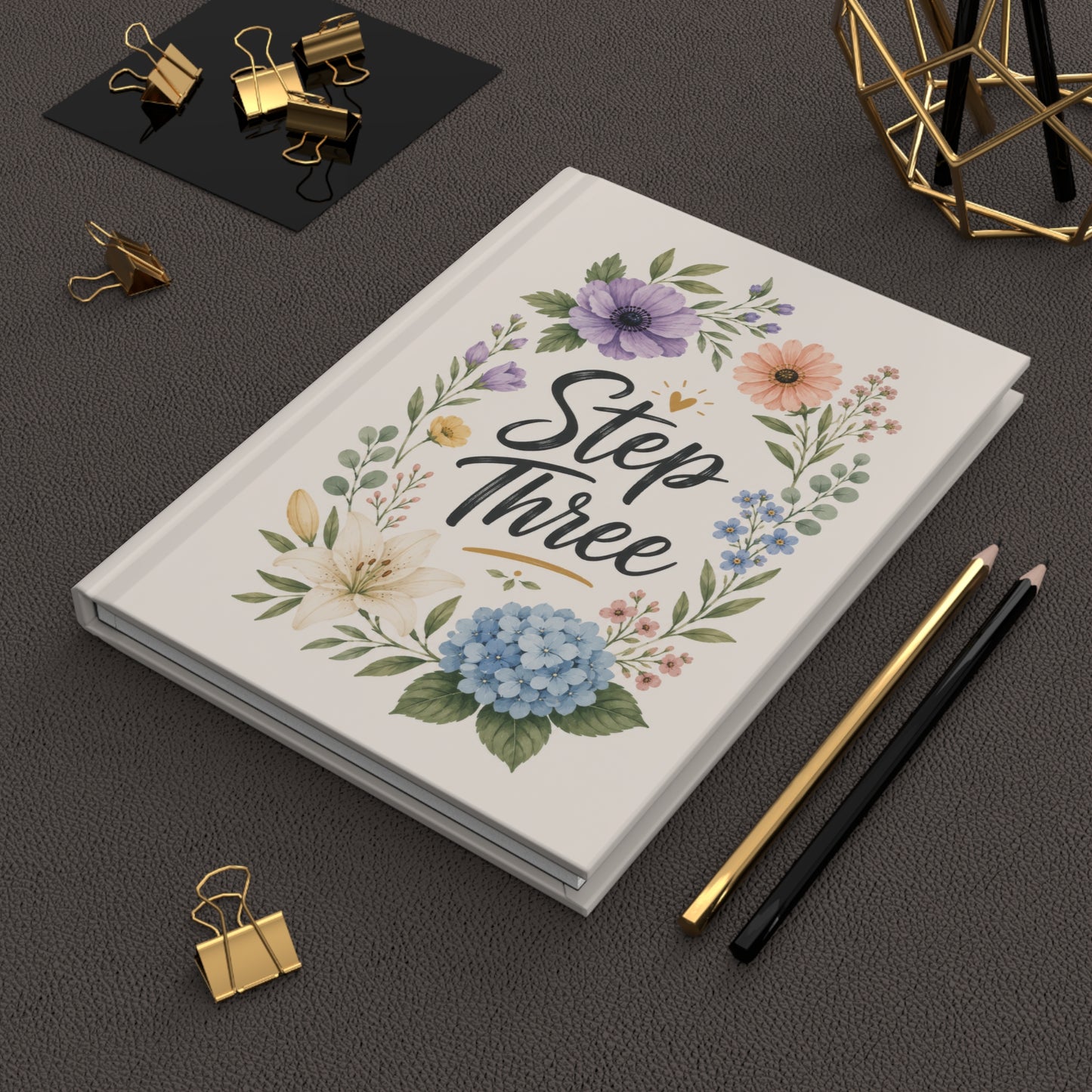 Step Three Floral Hardcover Journal — Recovery Step Work Notebook