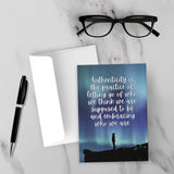 Authenticity is the practice of letting go recovery greeting card with northern lights aurora borealis — sponsor and sobriety gift