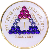 AA Glow in the Dark Medallion with Pink, Lavender & Purple Crystals