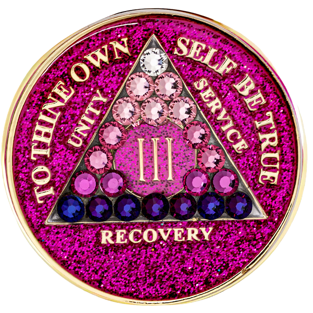 AA Glitter Pink Medallion with Pink, Purple & Clear Crystals
