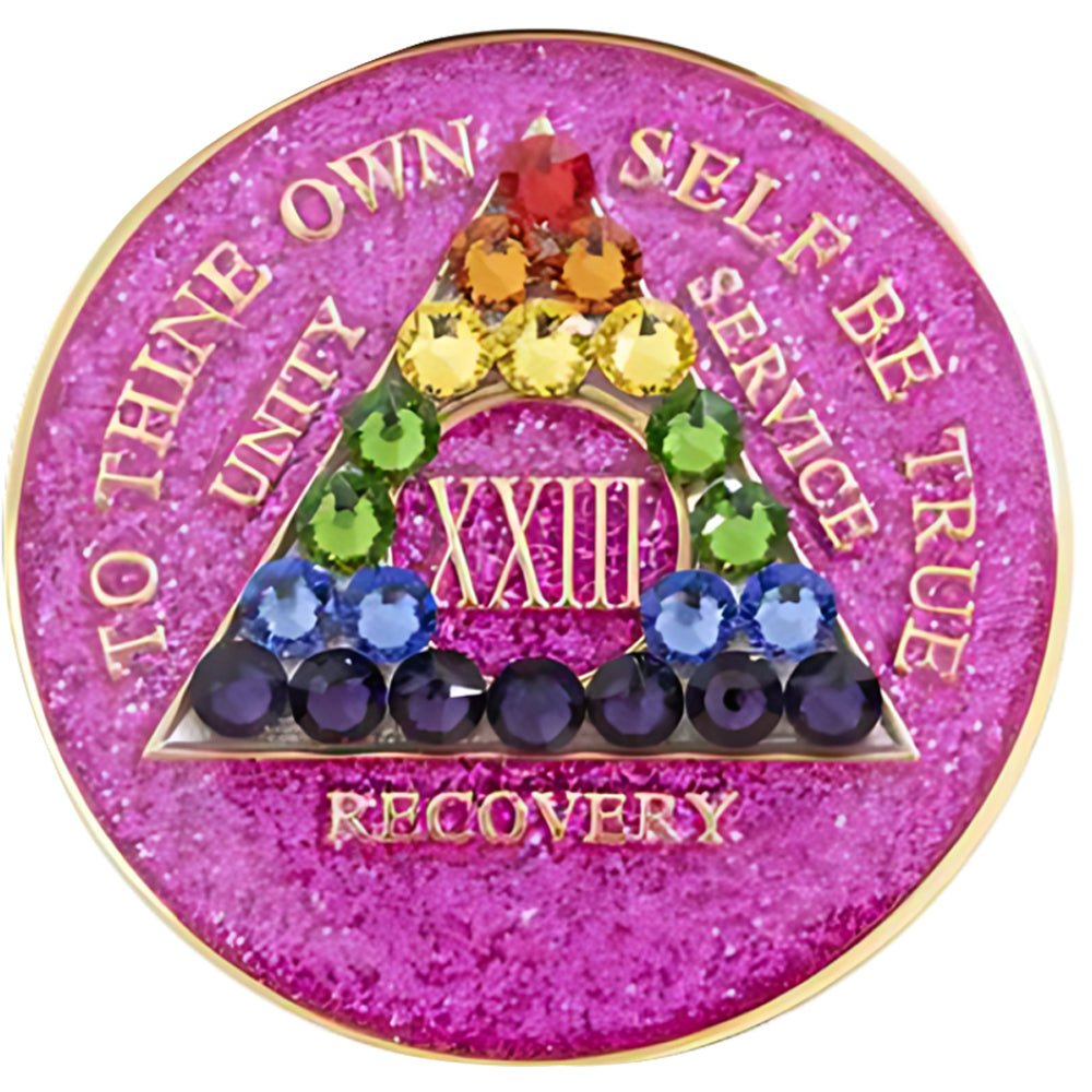 AA Glitter Pink Medallion with Rainbow Crystals