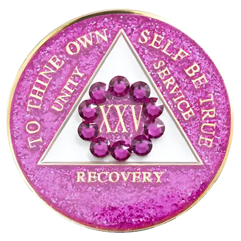 AA Glitter Pink Medallion with Pink Crystal Border