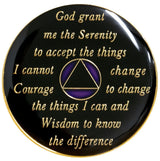 Reverse of AA recovery medallion featuring the Serenity Prayer