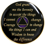 Reverse of AA recovery medallion featuring the Serenity Prayer