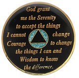 Reverse of AA recovery medallion featuring the Serenity Prayer