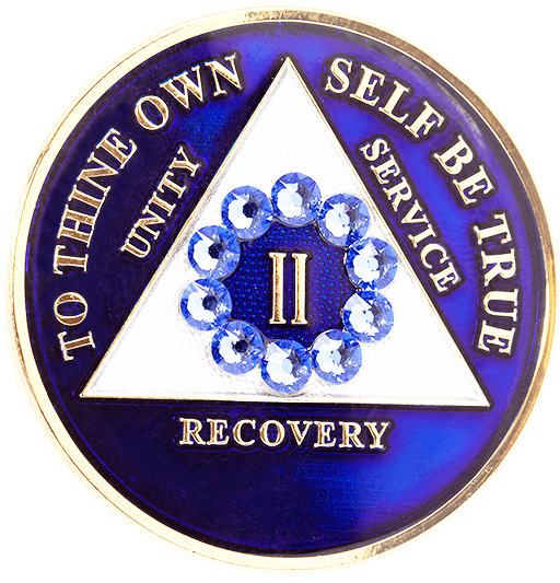 Bold Blue AA Recovery Medallion with Blue Crystal Circle | Years 1–65