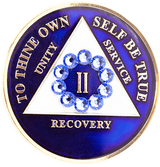 Bold Blue AA Recovery Medallion with Blue Crystal Circle | Years 1–65