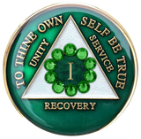 Bold Green AA Recovery Medallion with Green Crystal Circle | Years 1–65