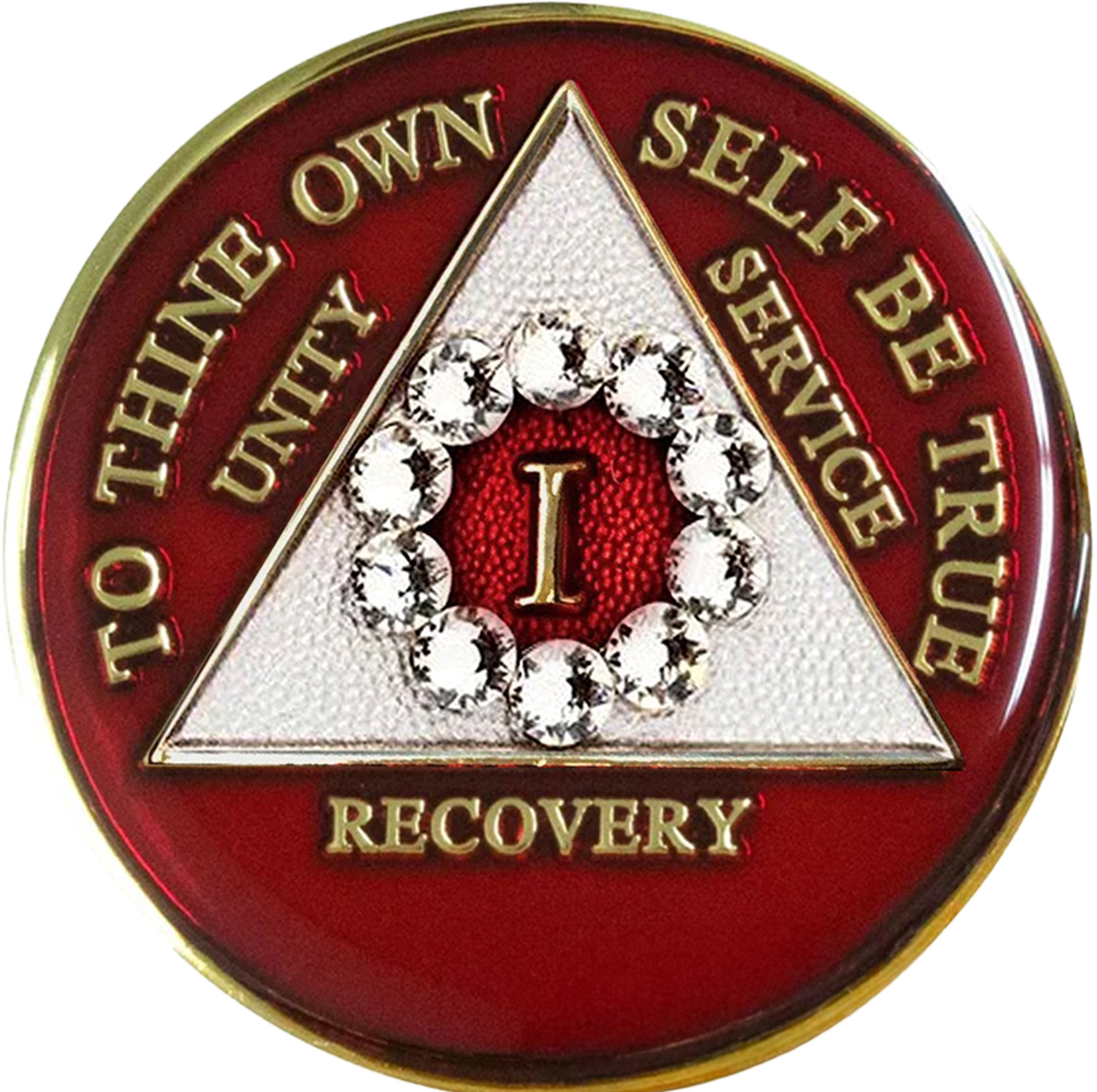 Luminous Red AA Recovery Medallion with White Crystal Circle | Years 1–65