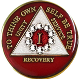 Luminous Red AA Recovery Medallion with White Crystal Circle | Years 1–65