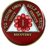 Bold Red AA Recovery Medallion with Red Crystal Circle | Years 1–65