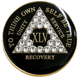Elegant Black AA Recovery Medallion with White Crystals | Years 1–65