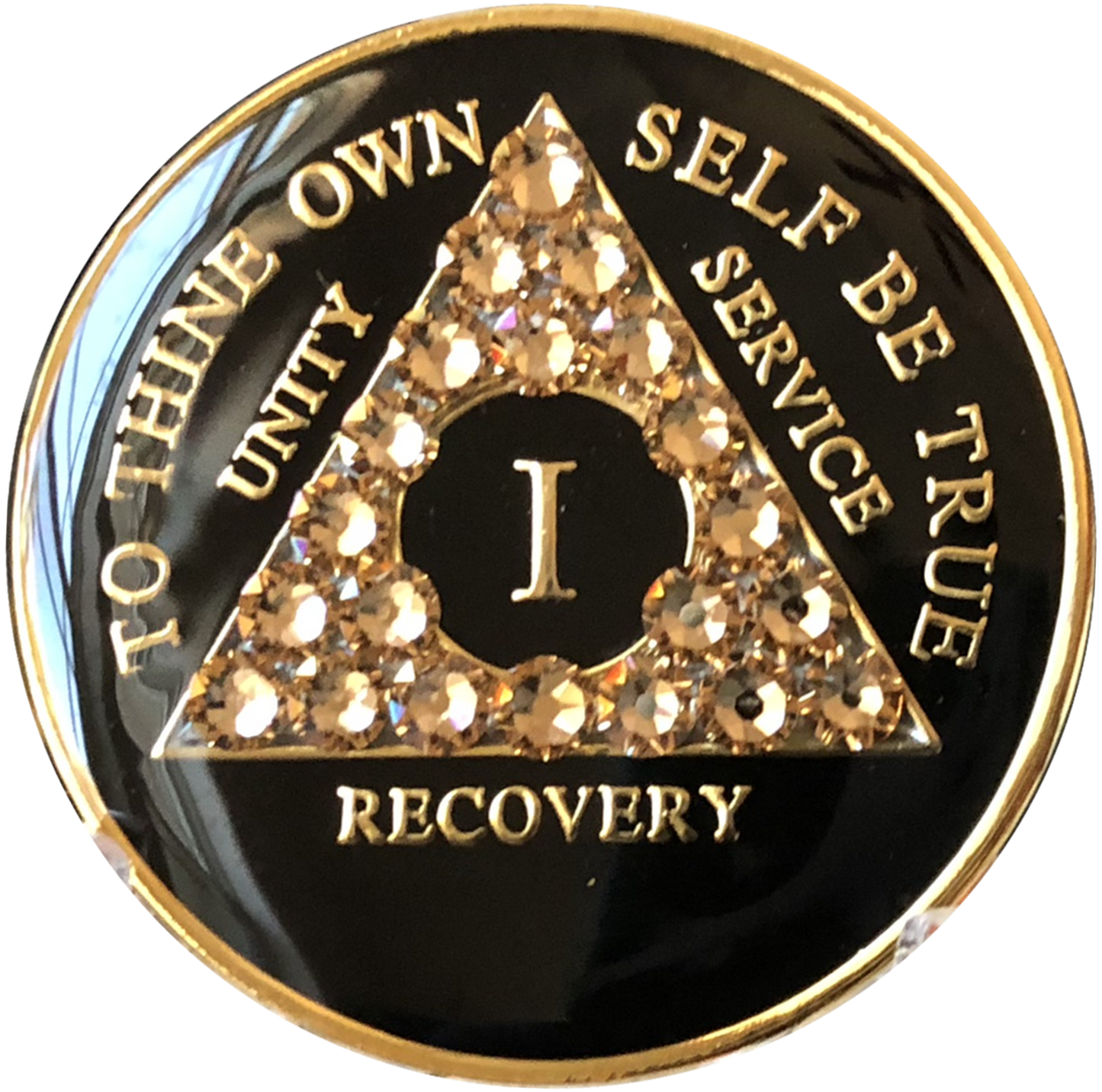 Radiant Black AA Recovery Medallion with Topaz Crystals | Years 1–65