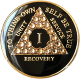Radiant Black AA Recovery Medallion with Topaz Crystals | Years 1–65
