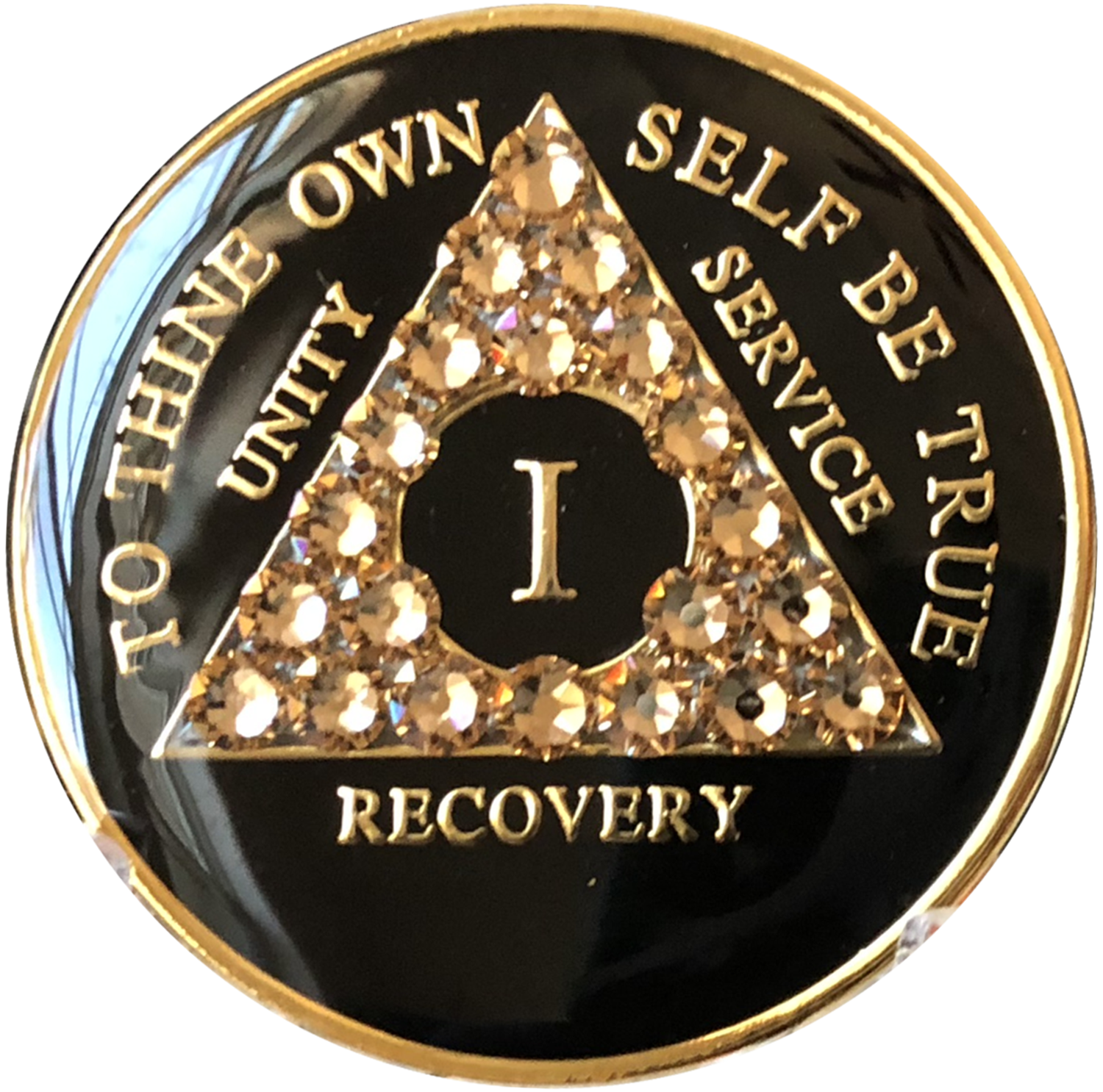 Radiant Black AA Recovery Medallion with Topaz Crystals | Years 1–65