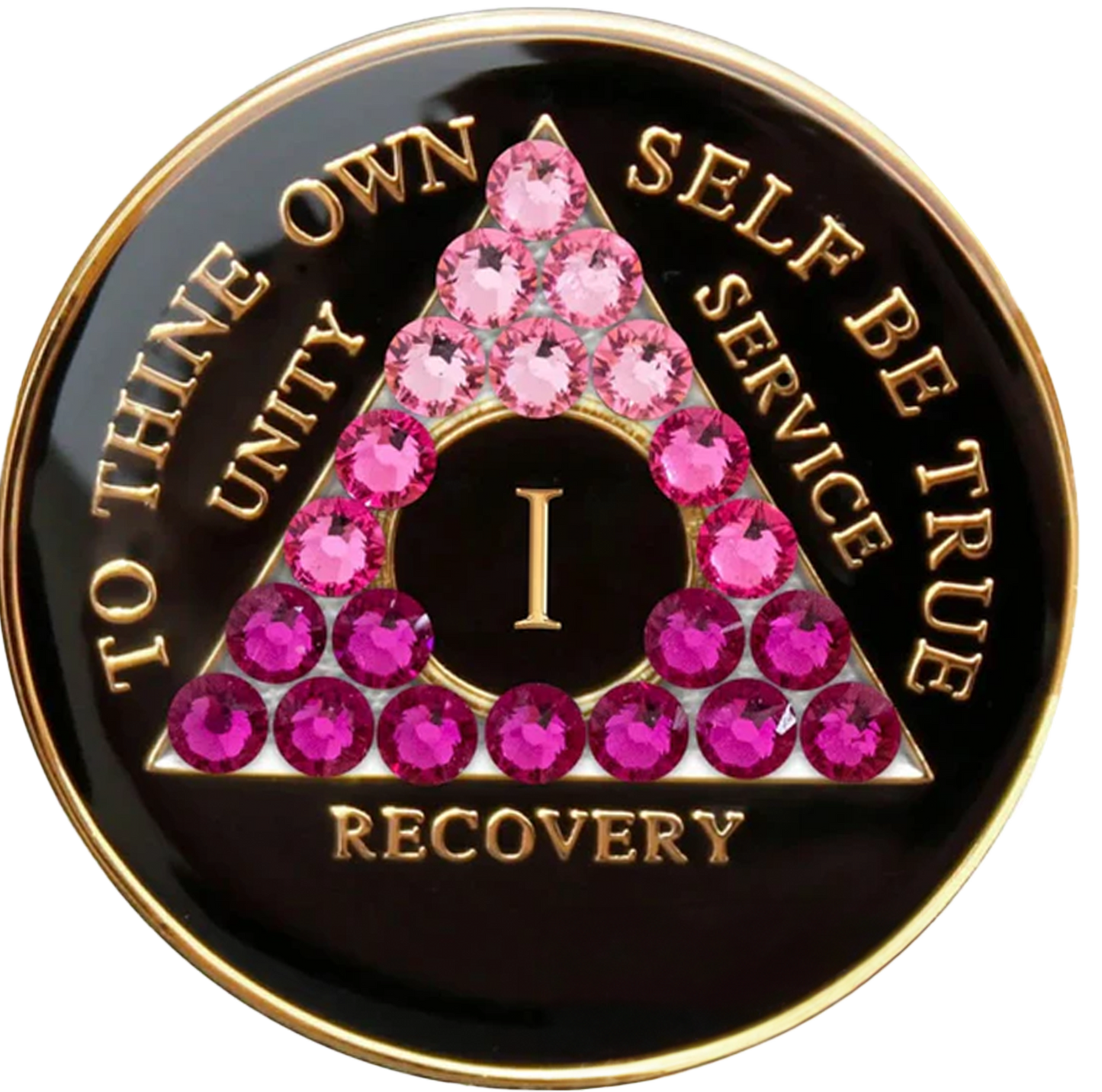 Dynamic Black AA Recovery Medallion with Pink Transition Crystals | Years 1–65