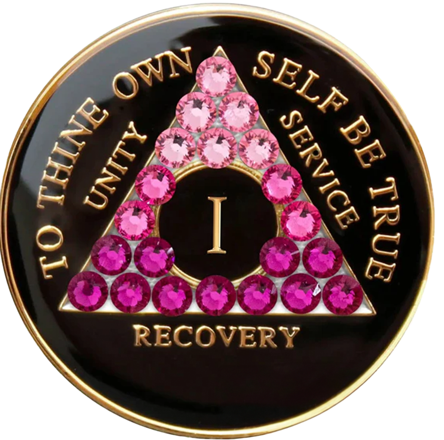 Dynamic Black AA Recovery Medallion with Pink Transition Crystals | Years 1–65