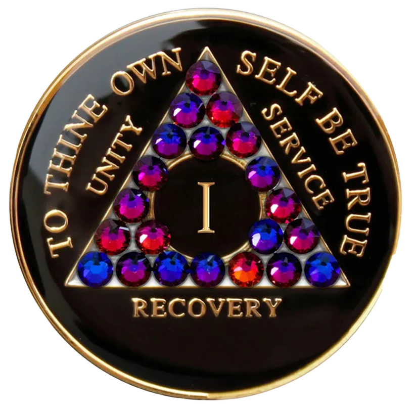 Fiery Black AA Recovery Medallion with Volcano Crystals | Years 1–65