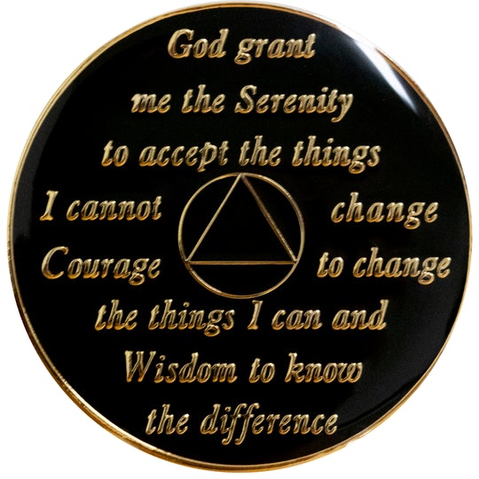 Mesmerizing Black AA Recovery Medallion with Reverse Rainbow Crystals | Years 1–65