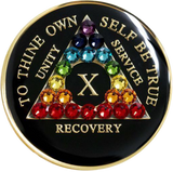 Mesmerizing Black AA Recovery Medallion with Reverse Rainbow Crystals | Years 1–65