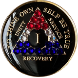 Patriotic Black AA Recovery Medallion with Red, White & Blue Crystals | Years 1–65