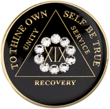 Luminous Black AA Recovery Medallion with White Crystal Circle | Years 1–50