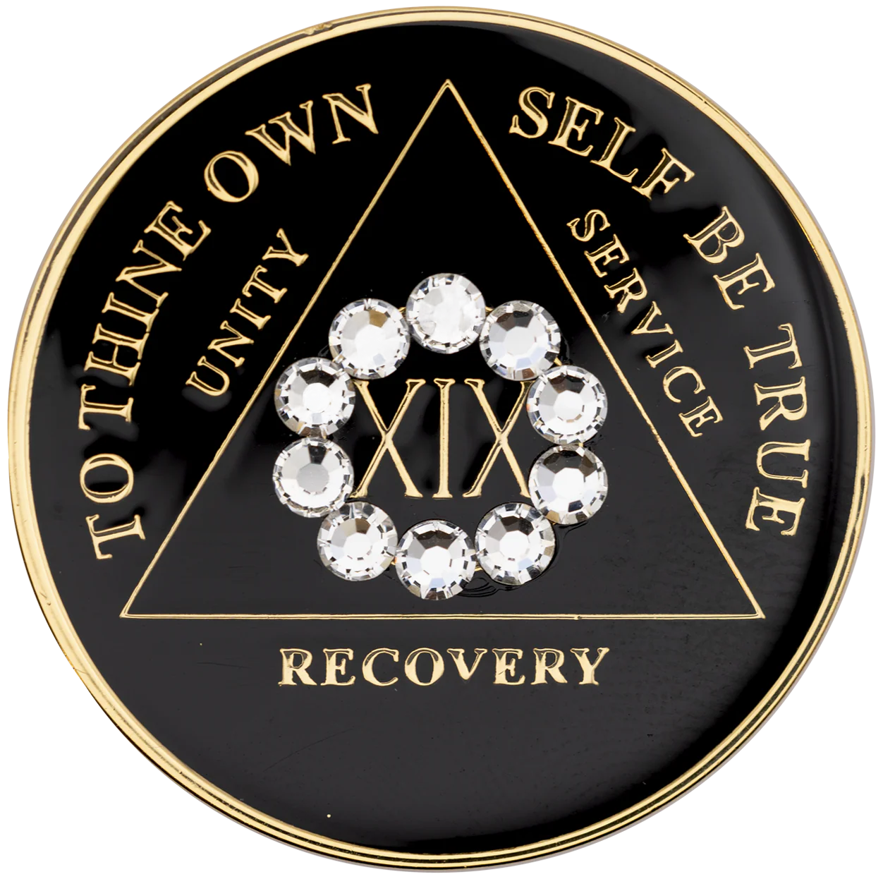 Luminous Black AA Recovery Medallion with White Crystal Circle | Years 1–50