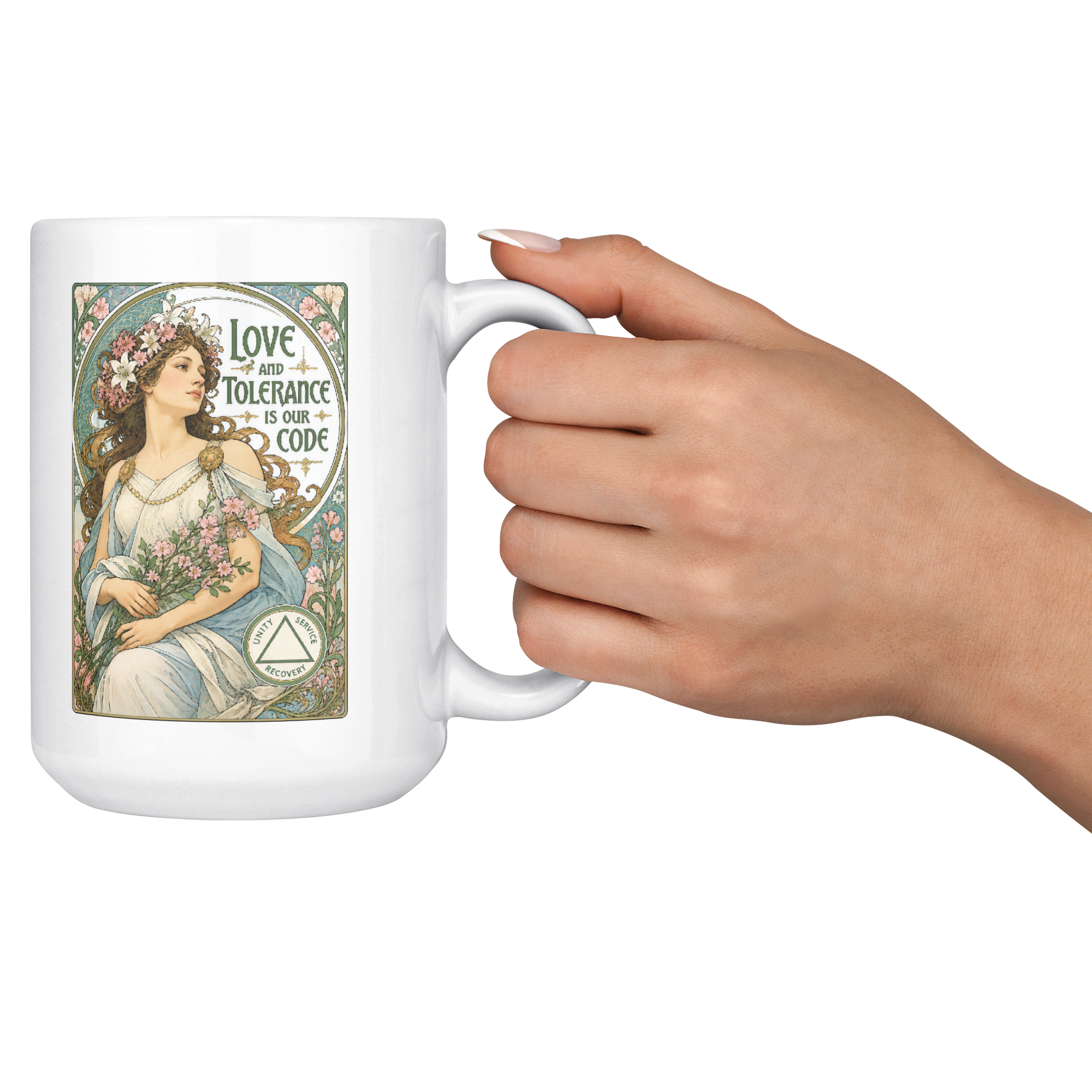 Love_and_Tolerance_Is_Our_Code_Recovery__15ozWhiteMugLifestyleRHCheers_Mockup.png_15824957