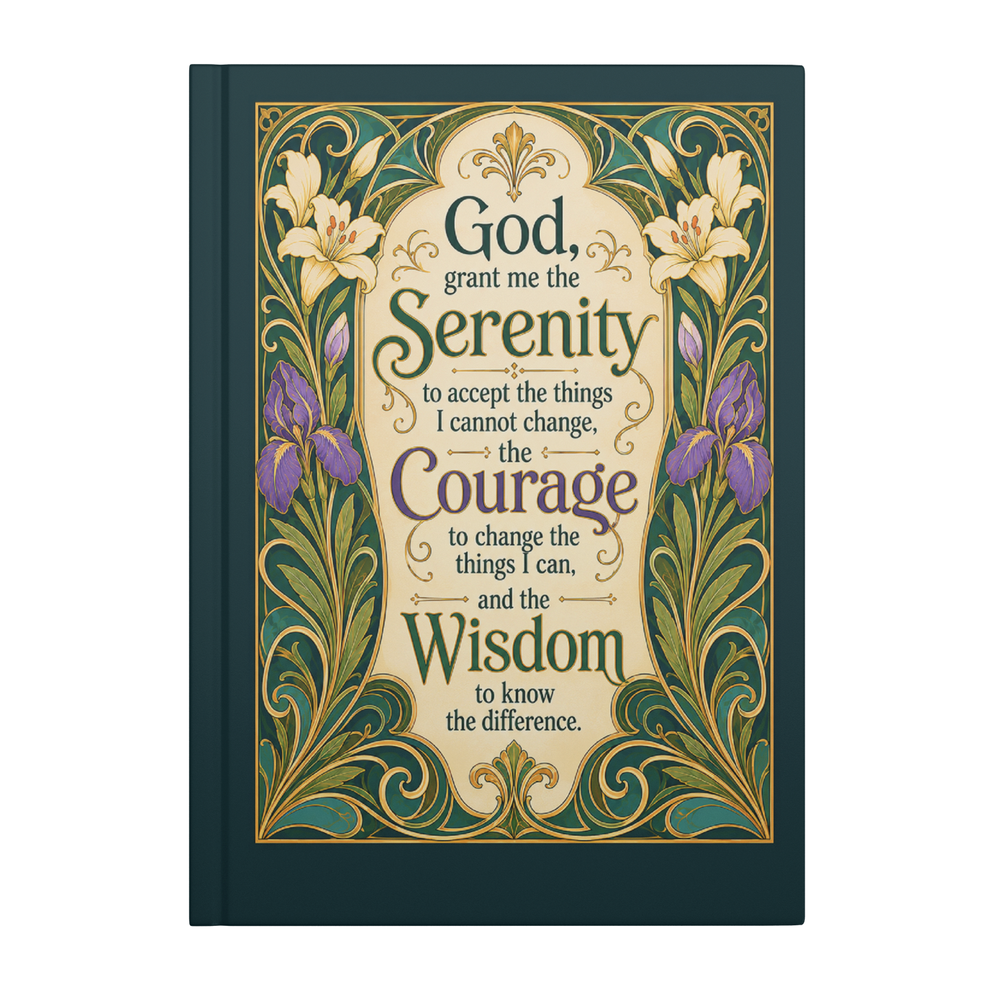 Art Nouveau Serenity Prayer lined journal front cover mockup