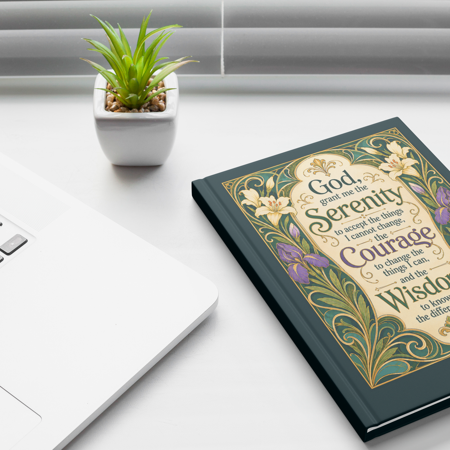 Art Nouveau Serenity Prayer lined journal lifestyle mockup