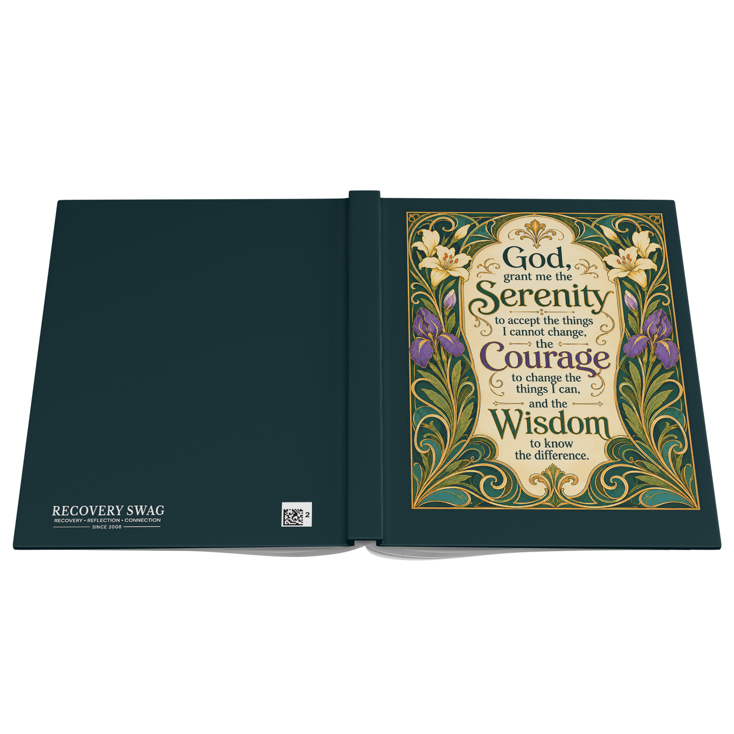 Art Nouveau Serenity Prayer journal open cover flat view