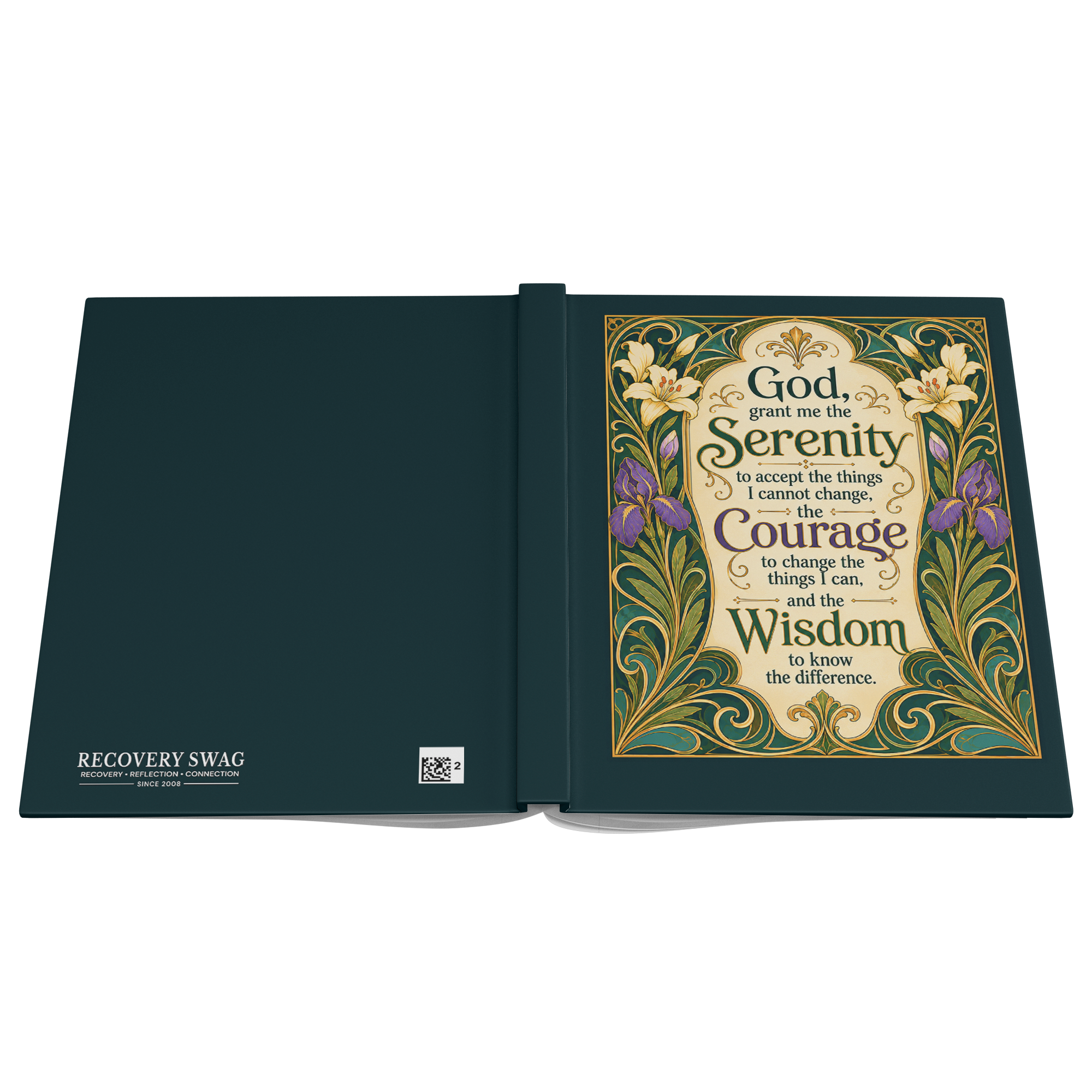 Art Nouveau Serenity Prayer journal open cover flat view