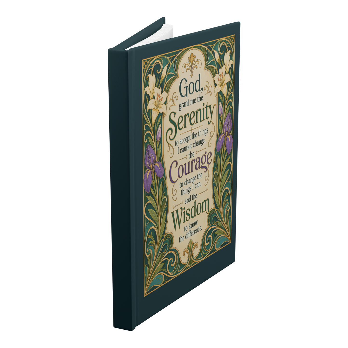 Art Nouveau Serenity Prayer journal standing angled view